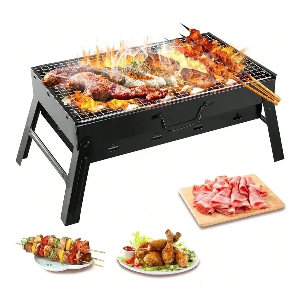 

Charcoal Grill, Small BBQ Grill Outdoor Folding Barbecue Grill With Barbecue Accessories Lid, Foldable Camping Grill Outdoor Co
