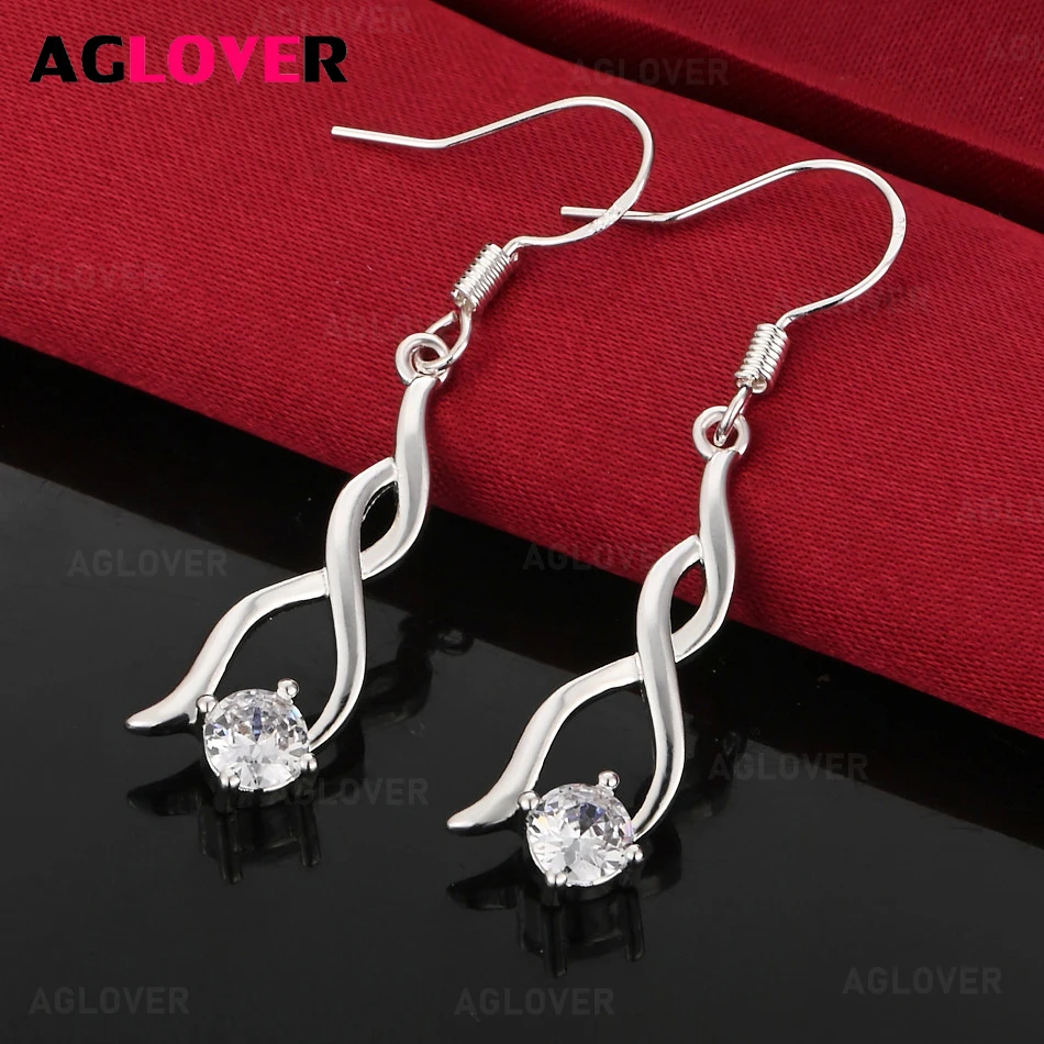 

AGLOVER 925 Sterling Silver Geometric Zirconia Earrings Exquisite Popular Women's Anniversary Gift Jewelry