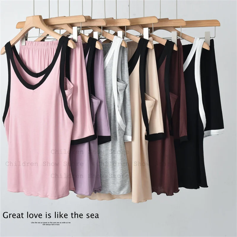 

Camisole Vest Top Shorts Pajama Sets Korean Modal Sleeveless Top Shorts Suit Women's Chest Pad Home Wear Nightwear Pijama Mujer