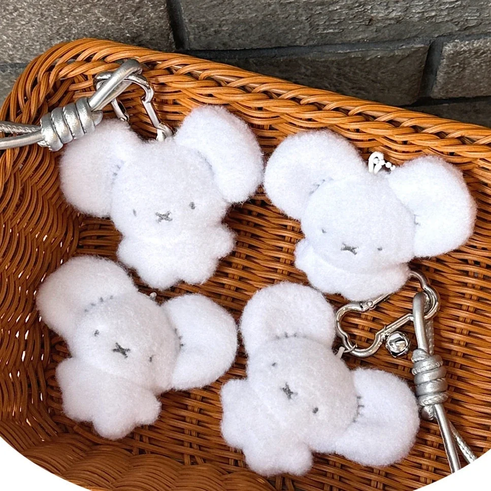 Mini White Mouse Plush Keyring Tandemaus Chain Carabiner Hook Soft Fluffy Stuffed Pendant Backpack Bag Hanging Decor Gifts