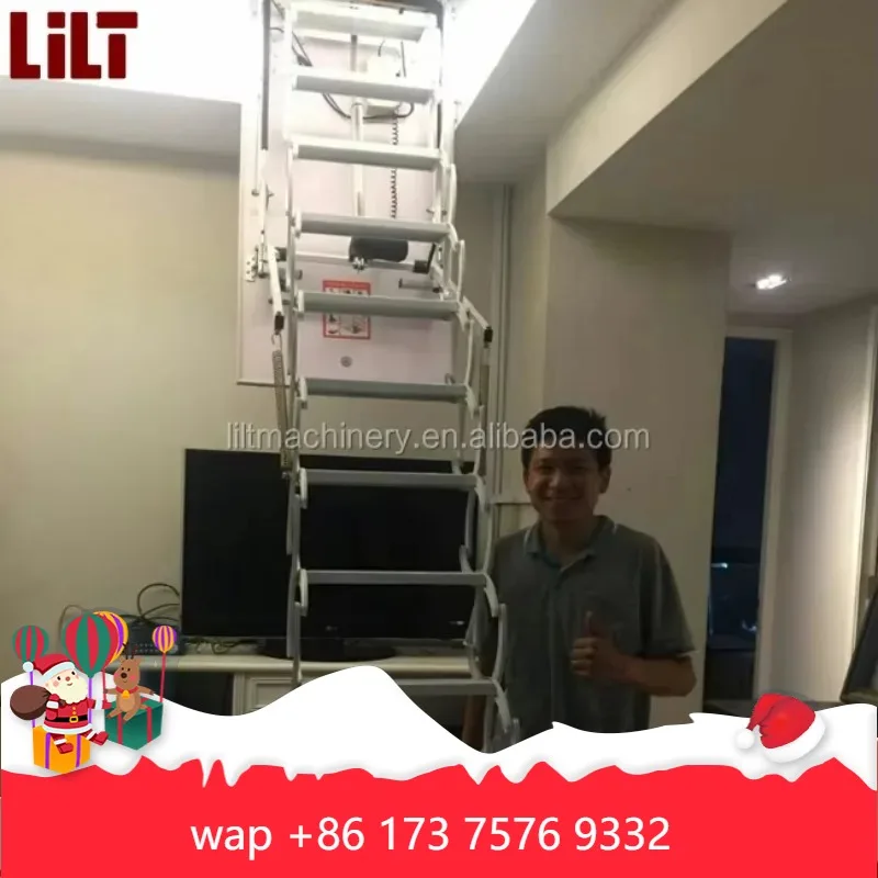Escalera de Ático Eléctrica Plegable L-02 Deluxe Moderna Tipo Concertina con Pasamanos y Diseño Telescópico