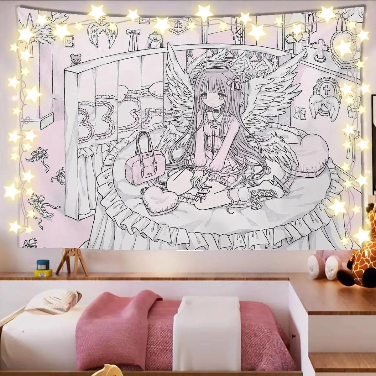 Korean girl's sweet-hearted Asian style live broadcast decorative background cloth room bedroom wall cloth hanging cloth