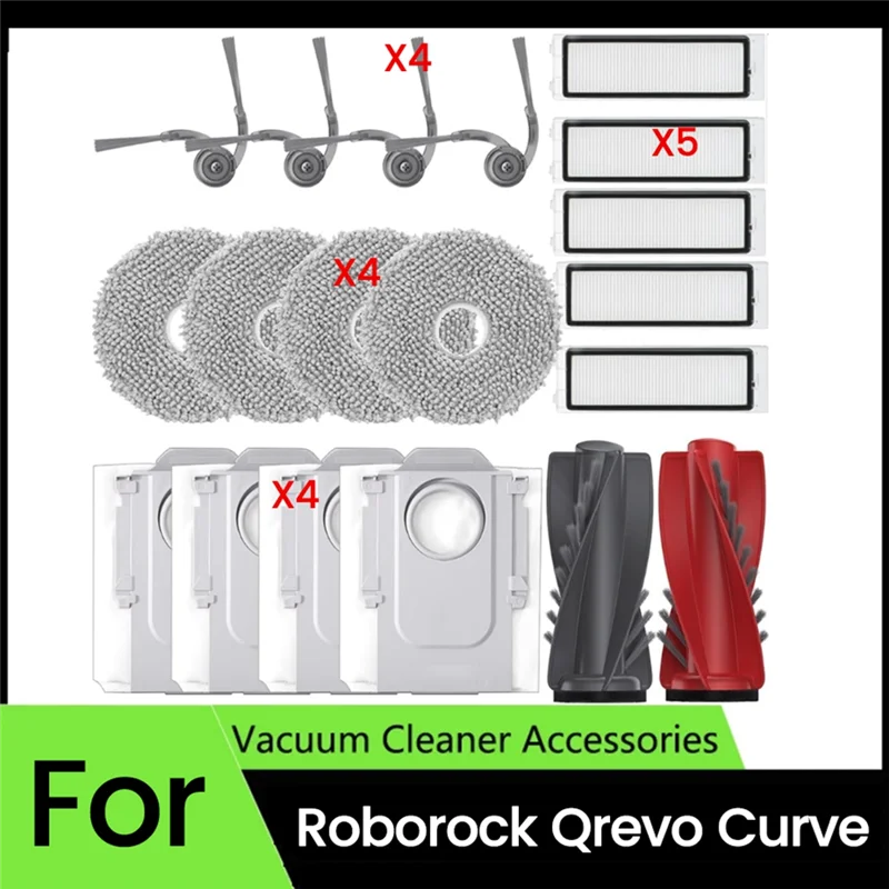 

AA76-Replacement Parts For Roborock Qrevo Curve Robot Vacuum Parts Main Brush Side Brush HEPA Filters Mop Cloth Dust Bags