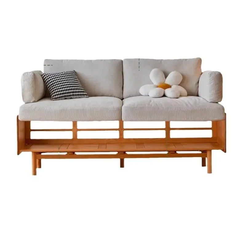 

Nordic cherry wood Nanshan sofa living room three-person fabric solid wood sofa