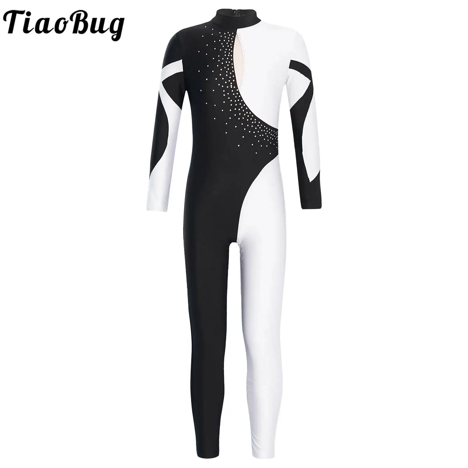 Kids Girls Full Body Jumpsuit Leotards Gymnastic Figure Ice Skating Dance Costume Long Sleeve Unitard Bodysuit Ballet Dancewear