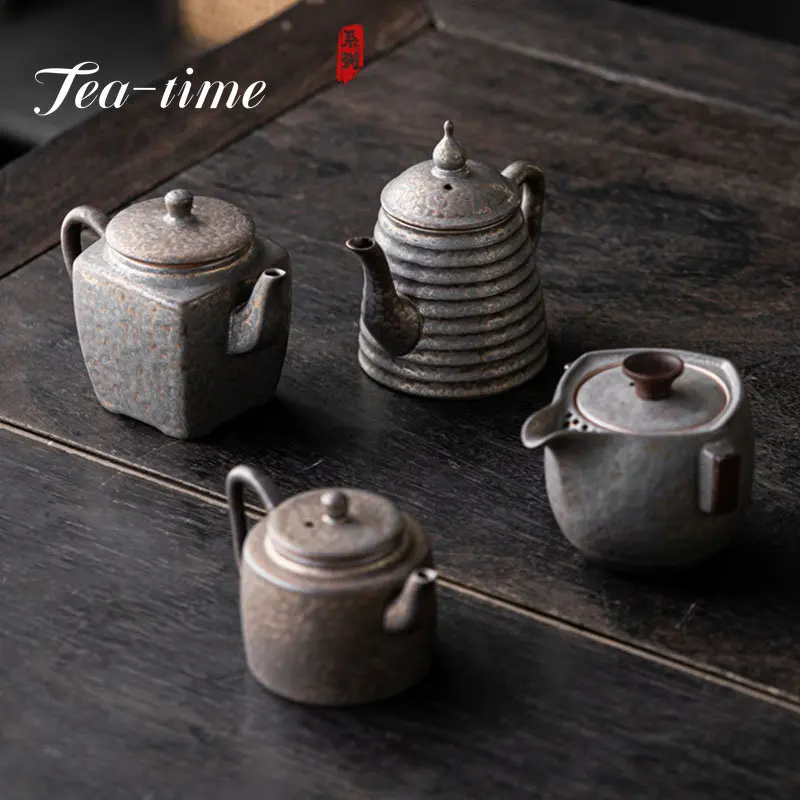 Retro Gilt Rust Glazed Ceramic Tea Pot  Handmade Anti-scald Tea Maker Lid Bowl Pot Small Kettle with Filter Kung Fu Tea Set Gift