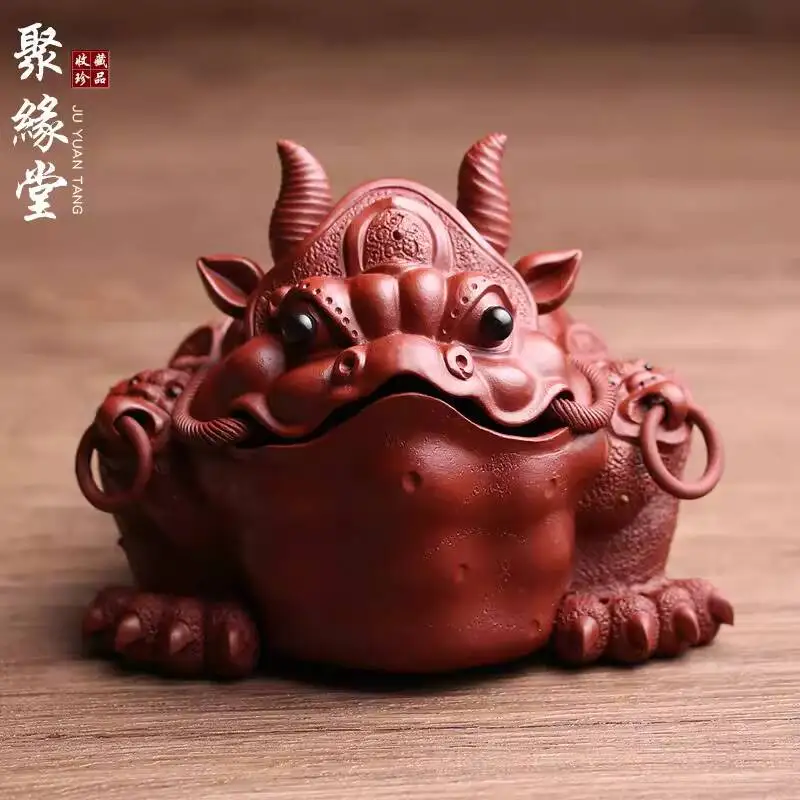 Yixing Purple Clay Pet Ornament, Three-Legged Golden Toad, Wealth-Attracting, Fully Handmade By Renowned Artists, Suitable For