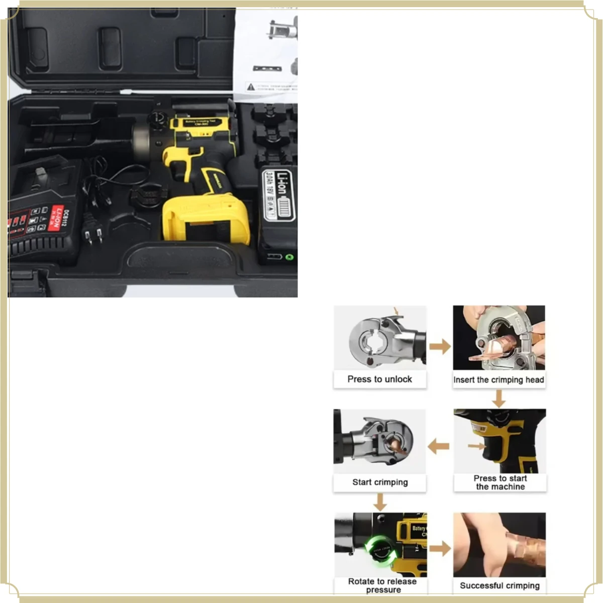 for Copper Cable Iron Crimping 16-300 Square Millimeters 9kg Rechargeable DC18V/3.0Ah Electric Hydraulic Crimping Tool Portable