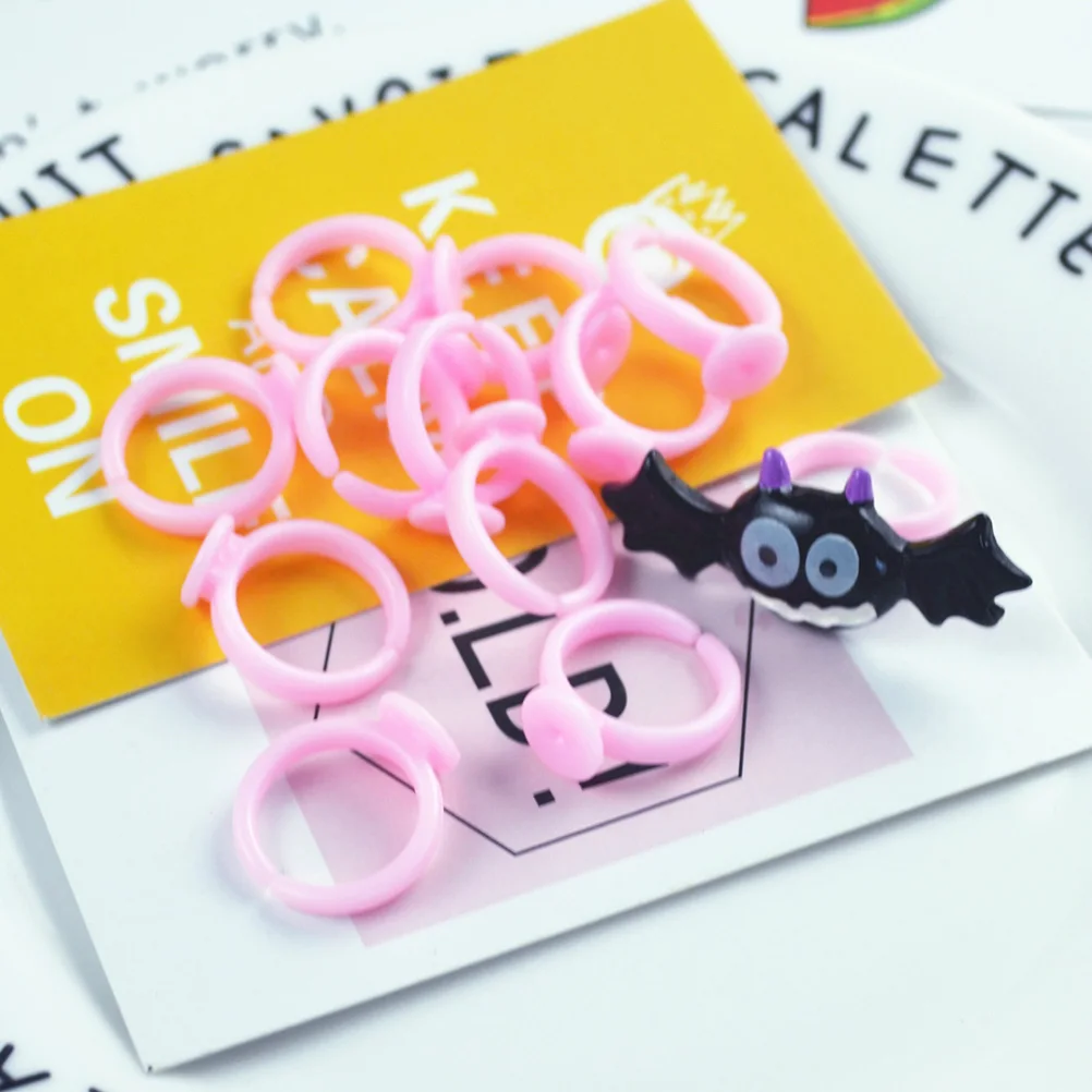 

100pcs Ring Bases Adjustable Children's Plastic Ring Holder Round Bezel Ring Tray Handmade DIY Jewelry Accessories Cartoon Ring