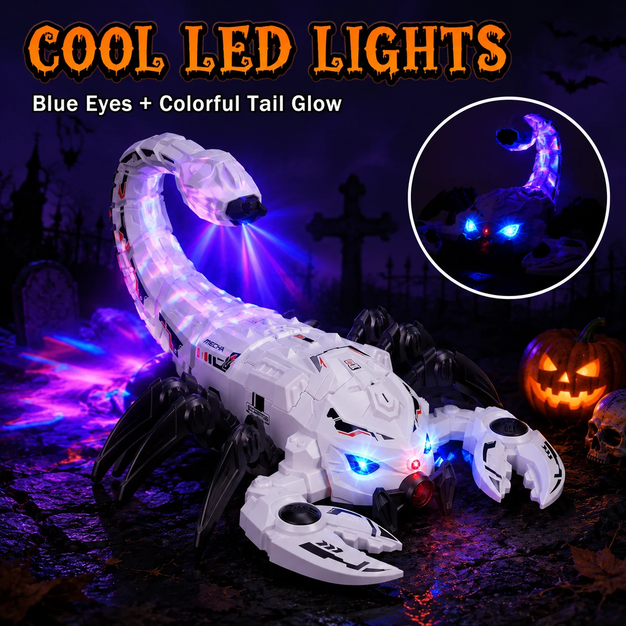 R C Scorpion Toy for Kids, 2.4GHz RC Stunt Robot with Spray, Lights, Music & Demo Mode, Prank Toy Gift for Halloween Christmas