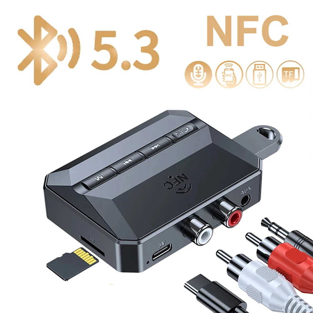 

NFC Bluetooth 5,3 аудиоприемник 3,5 мм AUX RCA USB U-Disk/TF HIFI стерео музыкальный беспроводной адаптер автомобильный комплект для усилителя динамика