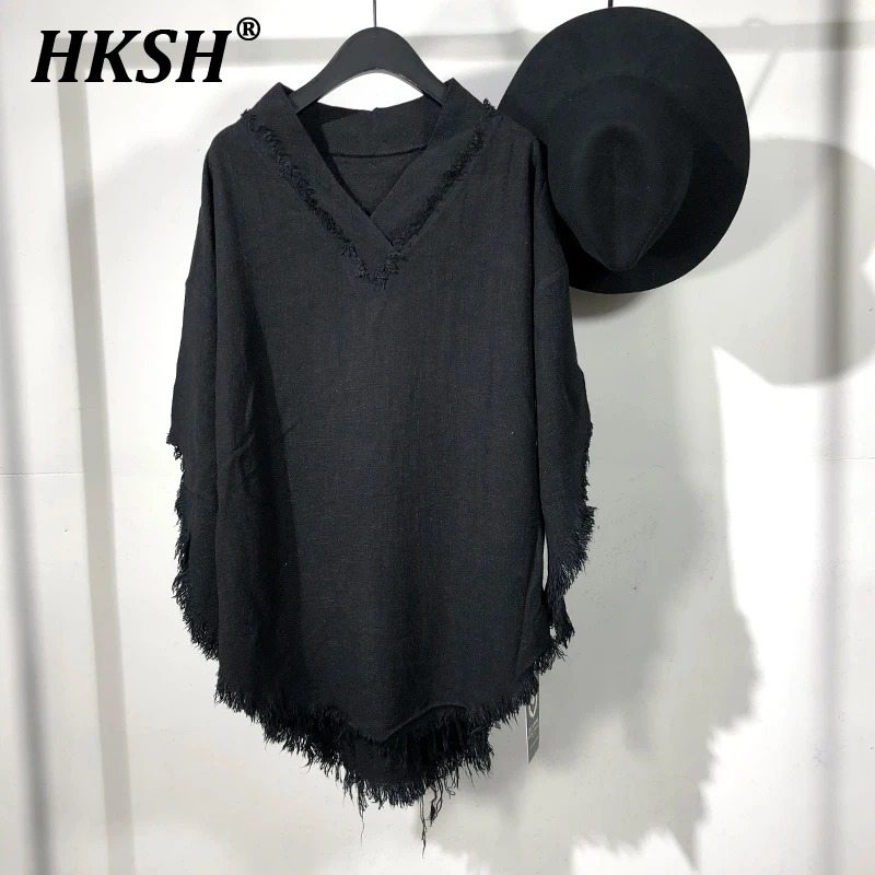 

HKSH Spring Summer Men's Personalized Dark Irregular Hemp Edge Loose Short Sleeve T-shirt Japanese Streetwear Casual Tops HK2252