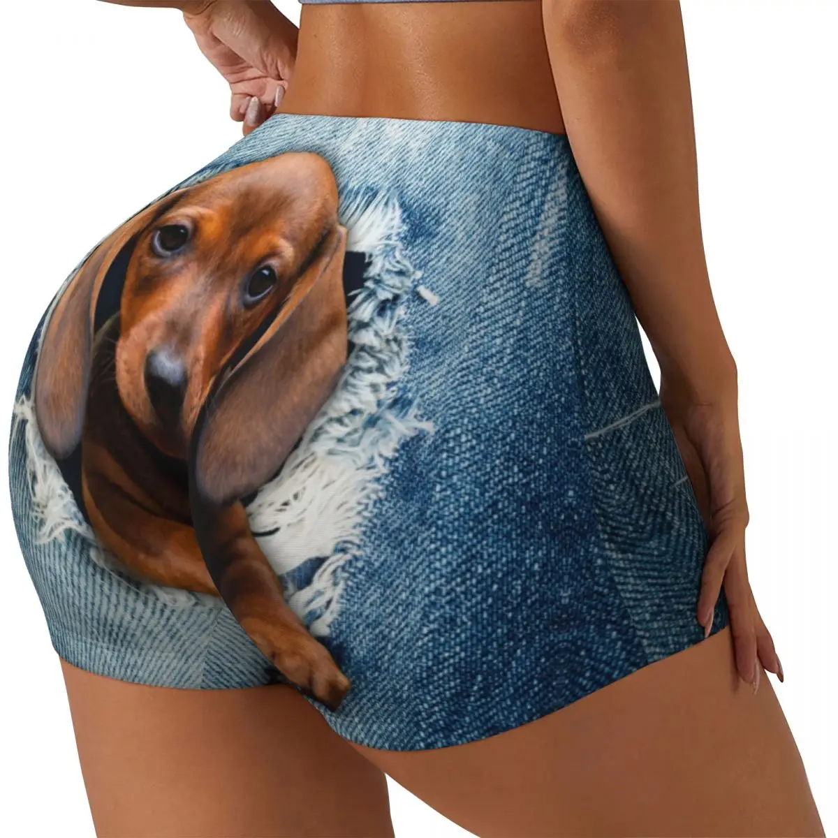 Custom Dachshund Dog Torn Jean Running Volleyball Gym Shorts Women Wiener Badger Sausage Dog Athletic Workout Yoga Shorts