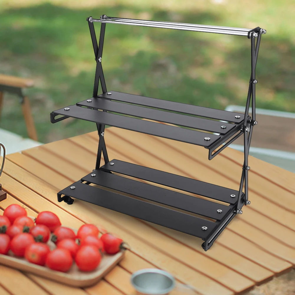 Outdoor Camping Foldable Table Folding Storage Shelf Rack Three-tier Rack for Hiking Climbing Picnic BBQ Fishing Desk Portable