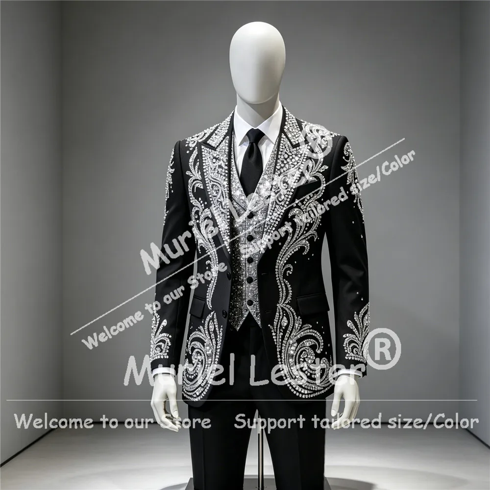 

Brilliant Diamond Beading Suit Men 3 Piece Sets Single Breasted Man Prom Blazer Customized Groom Wedding Tuxedo Terno Masculinos