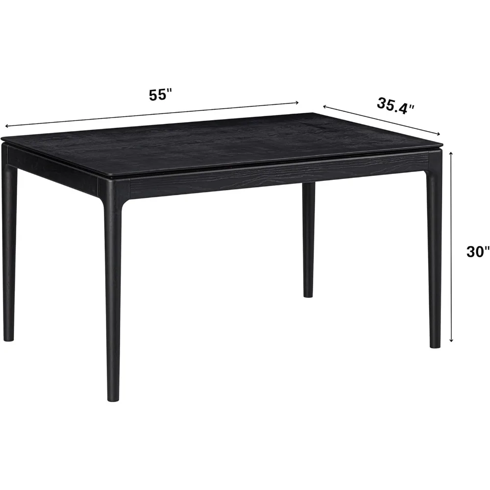 Mingle 55 Polegadas Design Moderno, Mesa de Jantar Retangular para Sala de Jantar, Móveis de Sala de Estar, Montagem Sem esforço, Preto Queimado