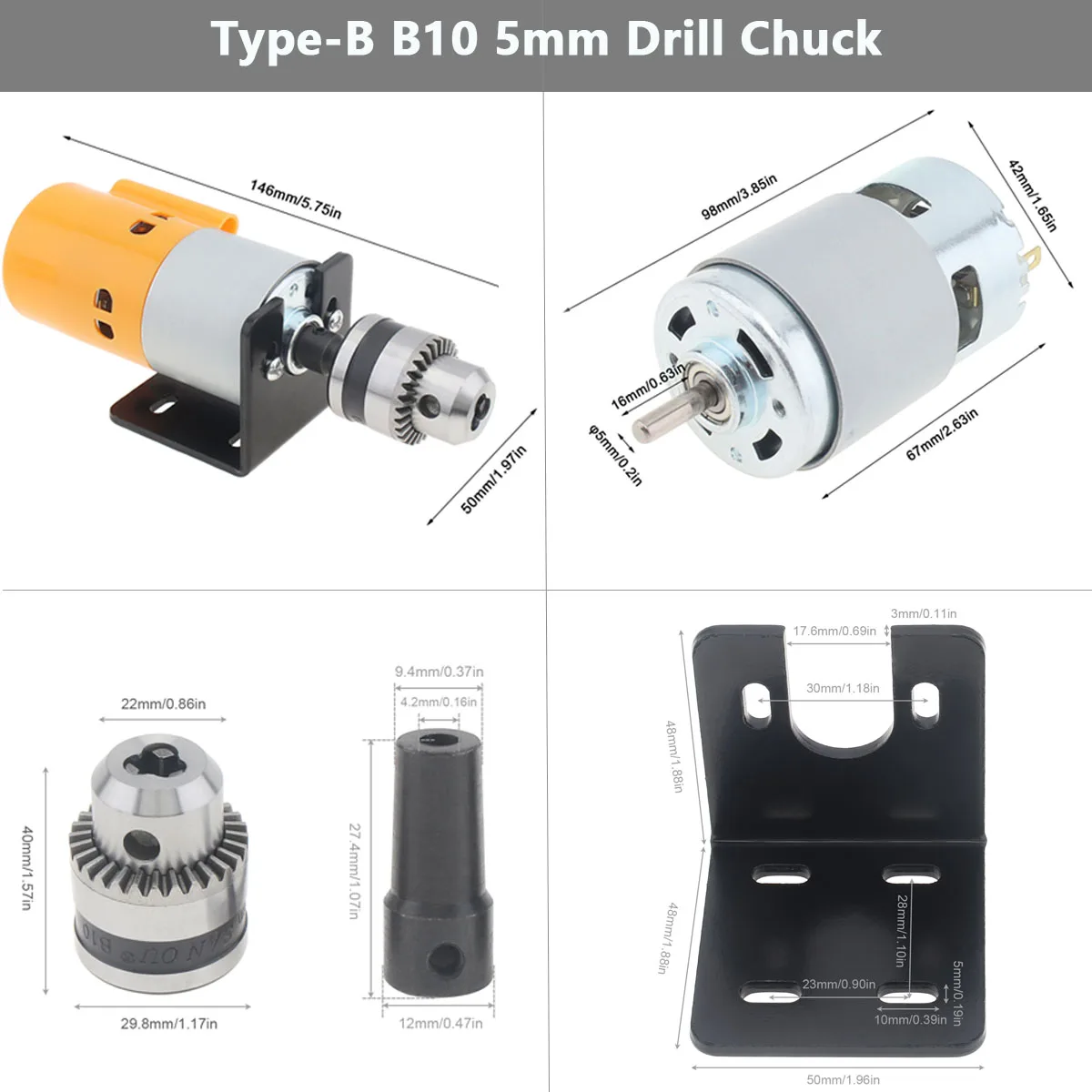 12V/24V 775 DC Motor Drill Chuck B10/B12/JT0 DIY Table Bench Drill Bit Electric Polishing Tool Accessories Woodworking Tools