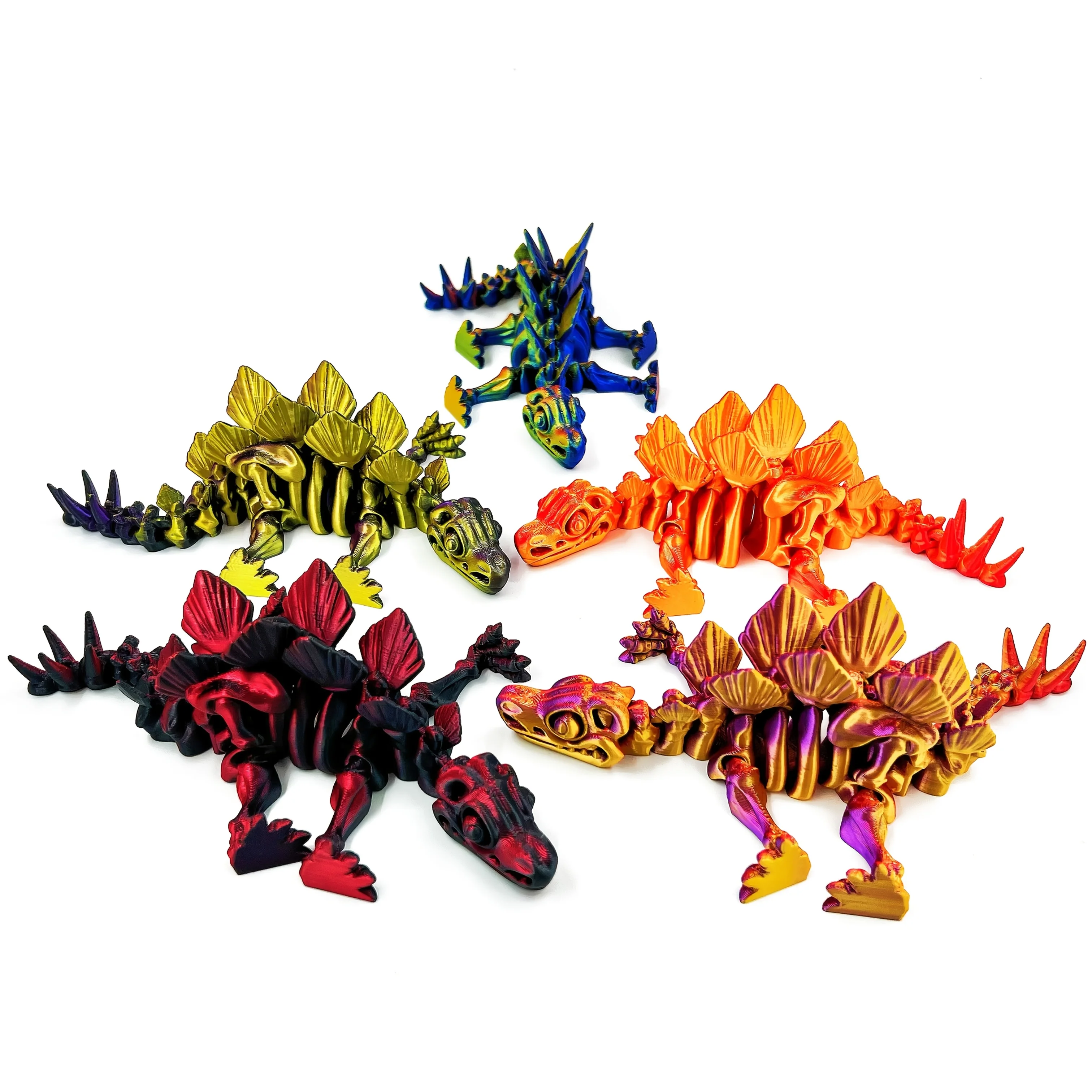 

3D printed skeleton stegosaur with realistic details clear bone texture movable joints, and desktop decoration to add atmosphere