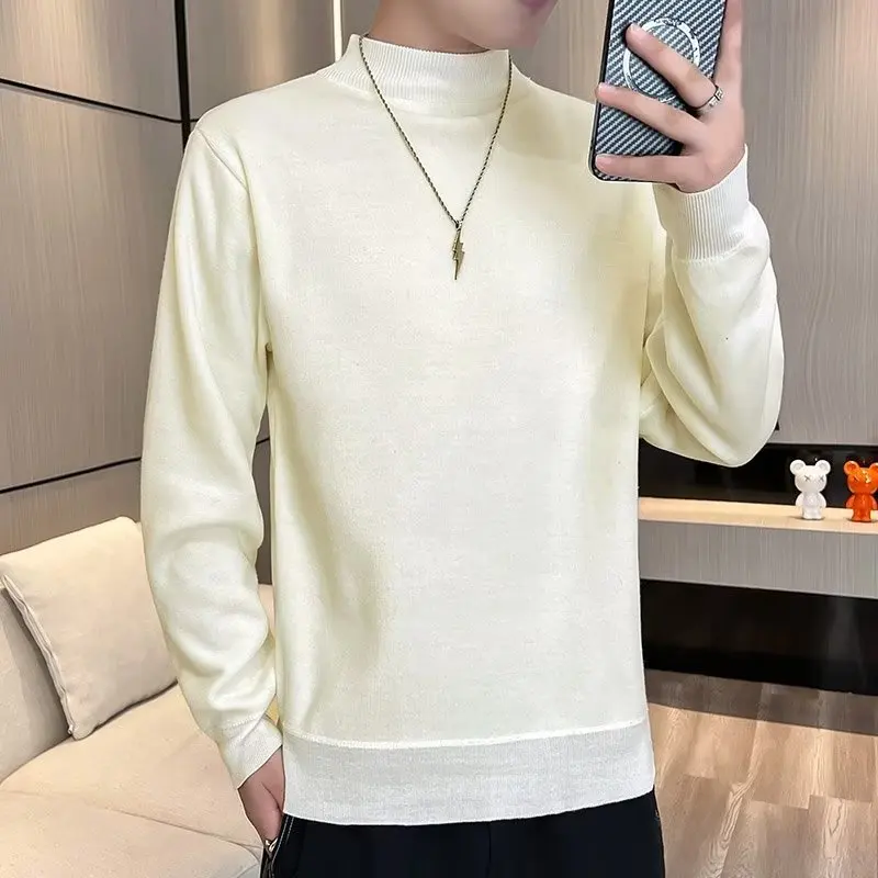 秋のモックネックセーター メンズ 厚手 暖かい ニットウェア メンズ クラシック 無地 ボトムス シャツ メンズ プルオーバー 白 黒 赤 ニット服