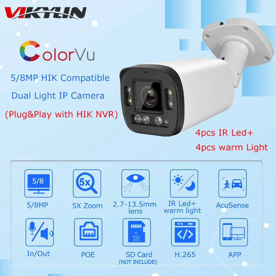 

Hikvision Compatible 5MP 8MP 5X Zoom Bullet IP Camera SD Card Slot 2-way Audio Surveillance IP Camera Plug&Play Hik NVR