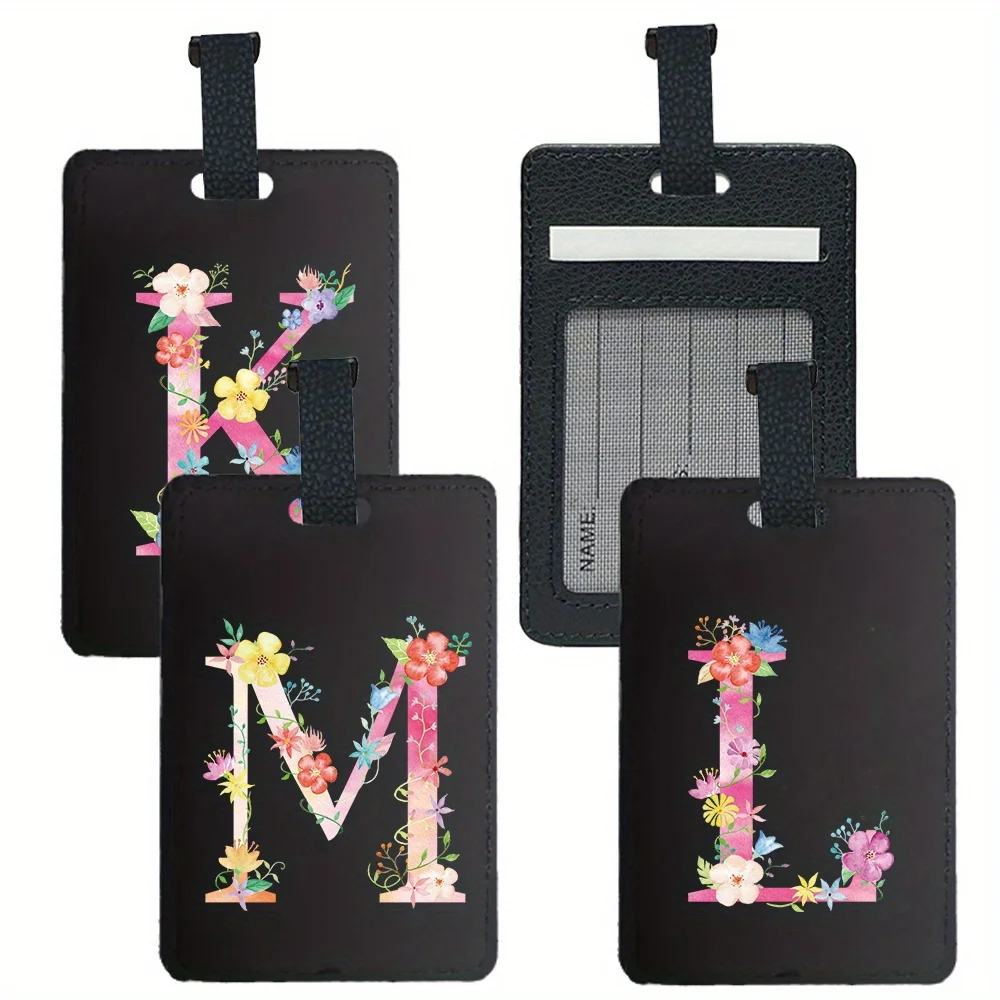 

Creative Luggage Tag PU Airplane Pass Identifier Label Suitcase Baggage Name Card Address Holder Fashion Pink Letter Pattern