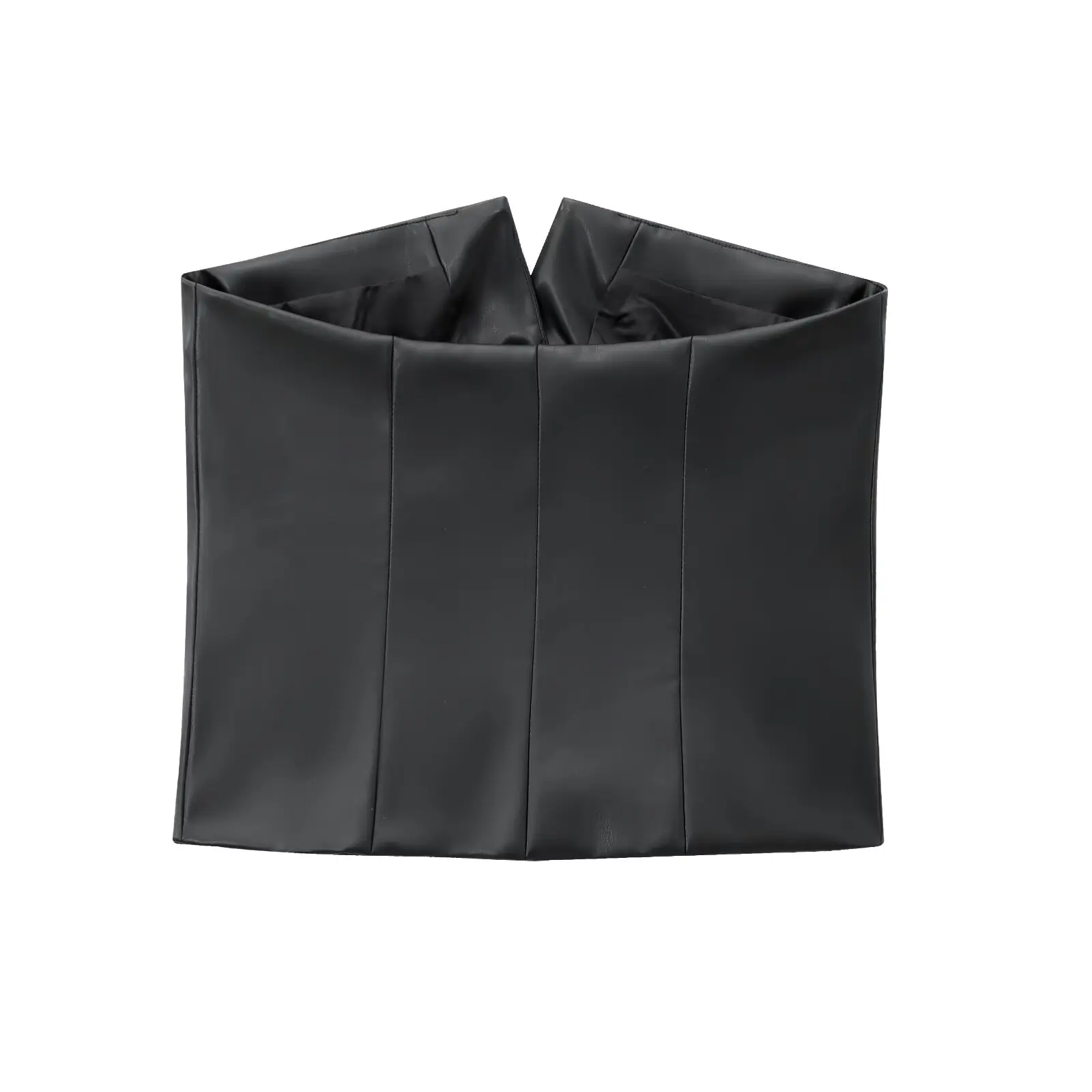 Womens Vintage Black PU Leather Corset Strapless V Cutout Covered Button Crop Vest Top Retro Streetwear Clubwear Bralette