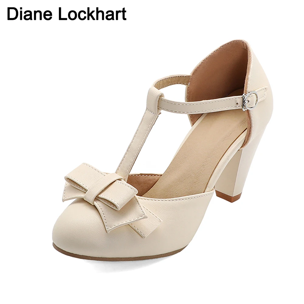 

2026 New T-Strap Buckle Strap Solid Mary Janes Platform Women Shoes Woman Casual Spring Autumn Bowknot Pumps Large Size 34-46