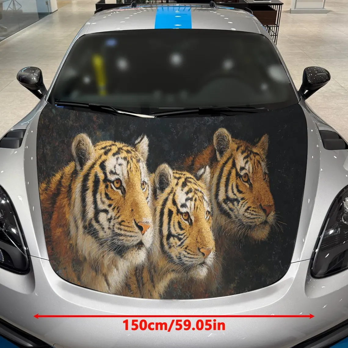 Car Decals A Tiger Trio Design with Natural Textured Background & Artistic, Lifelike Visual Details Car Hood Sticker, Waterproof