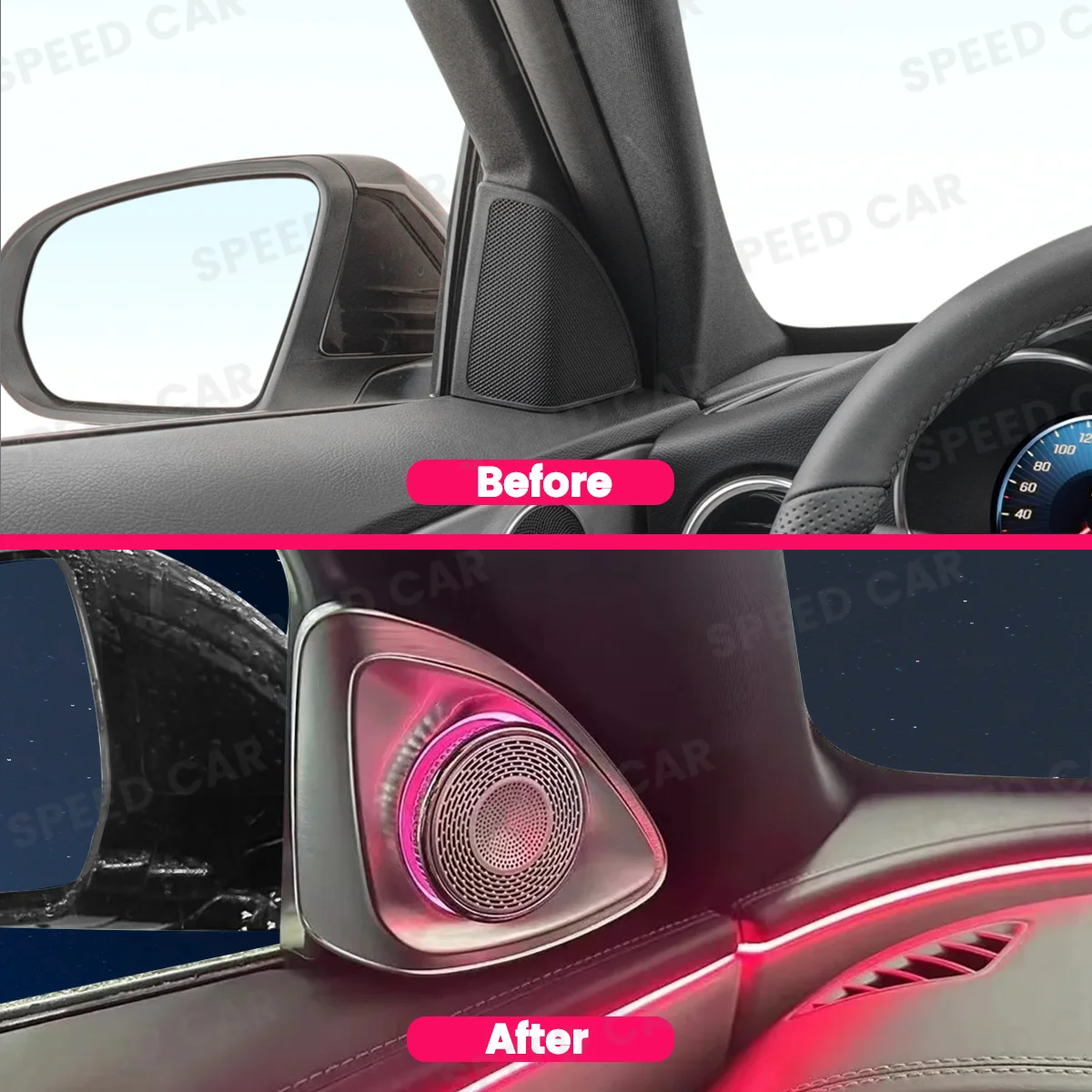 3/64 Color 4D Rotating Tweeter Speaker For Benz W205 W213 W222 X254 GLC W223 W214 W167 Automotive LED Multi Sound Horn
