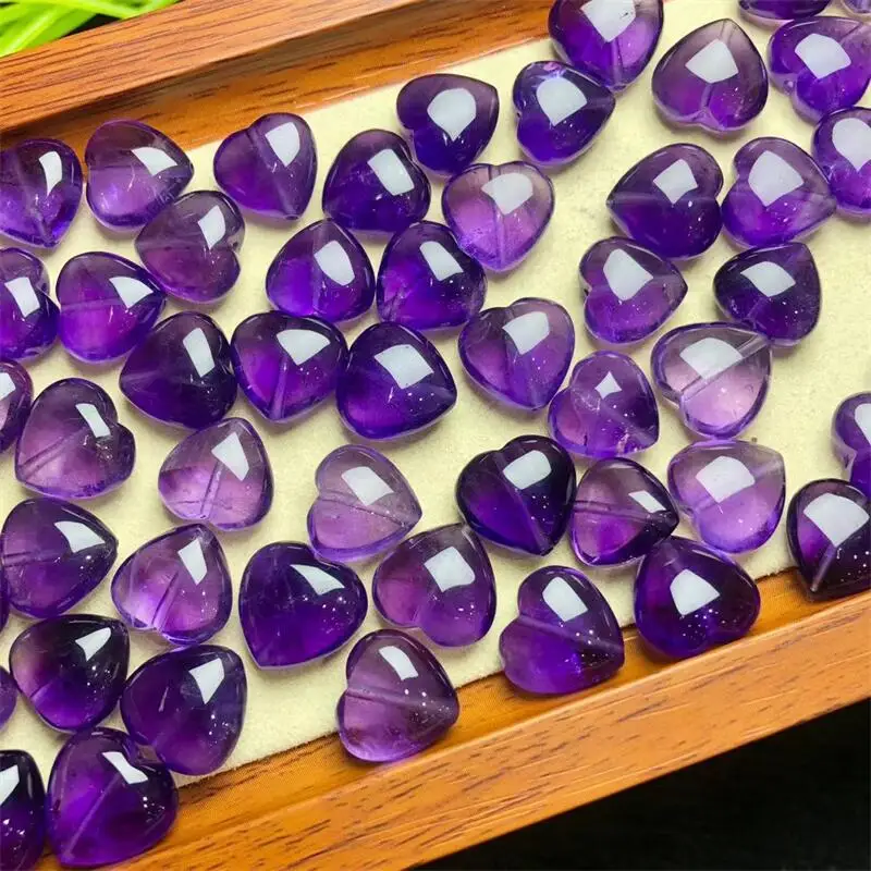 

5pcs Natural Amethyst Heart Pendant Crystal Carving Polishing Mature Charm Jewelry Birthday Present Holiday Gift 13mm