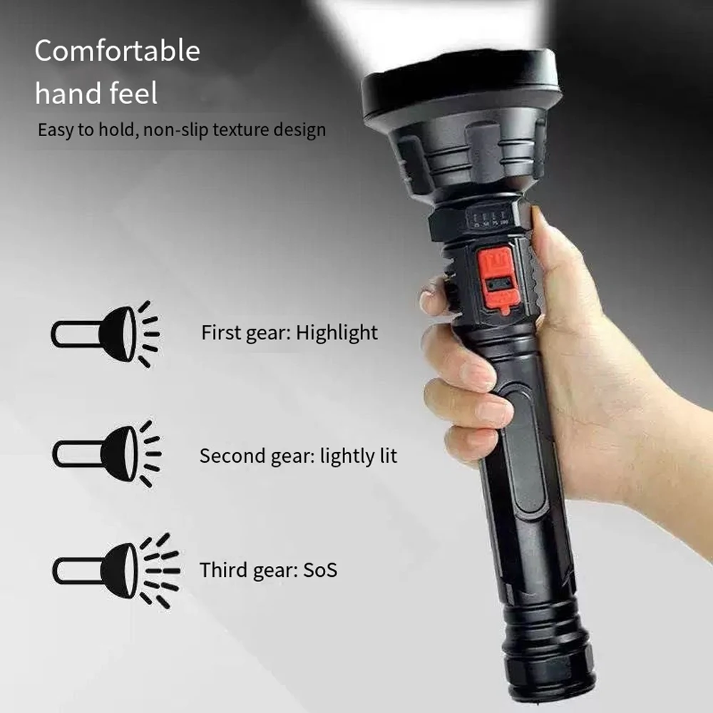 Strong Light Flashlight LED Power Display Built in Battery Outdoor Long Range Waterproof USB Charging Strong Light Flashlight