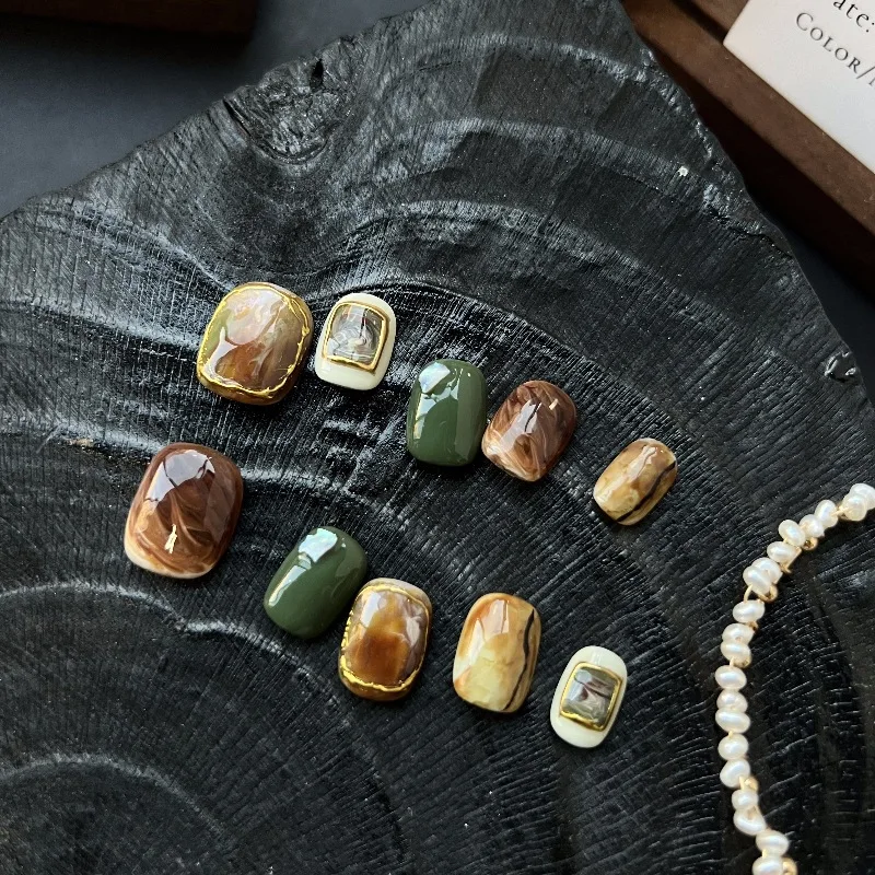 

10pcs Handmade Press on Nails High Quality Hand Draw Fake Nails Short False Nail Tips Artificial Reusable Nails in Box