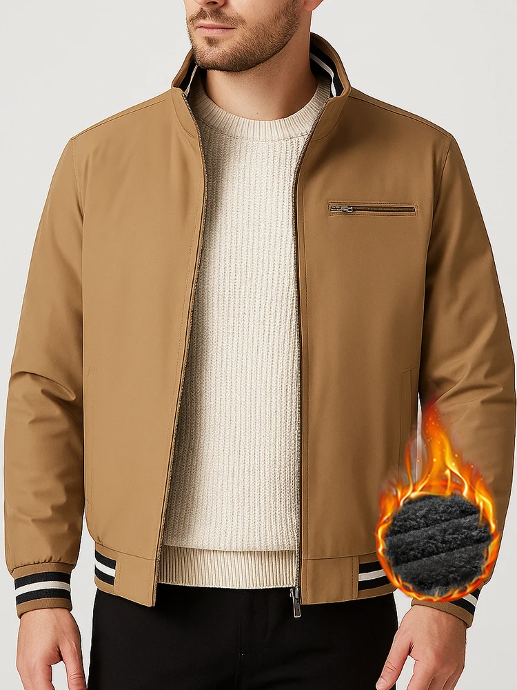 سترة شتوية للرجال سميكة موضة الوقوف طوق لامب المخملية سترة رجالية عادية معطف دافئ مبطن ملابس خارجية