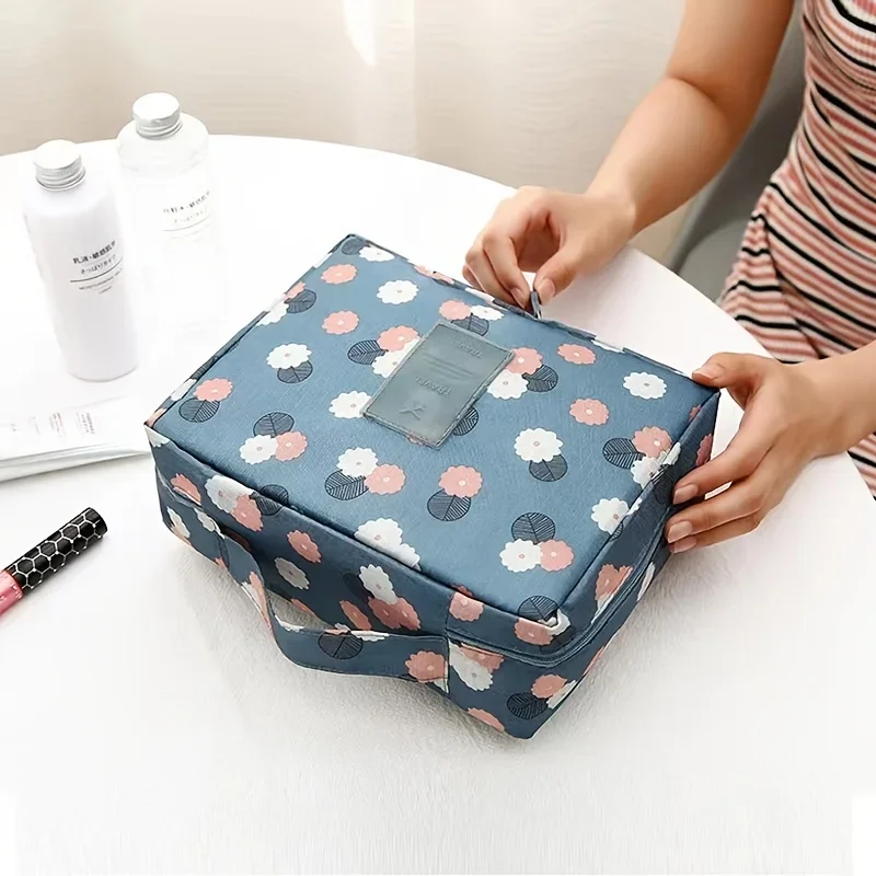 1pc Flowers Printing Storage Bag Crochet Full Set Of Weaving Tools Accessories Storage Bag Cosmetic Bag Blue Organizer Supplies