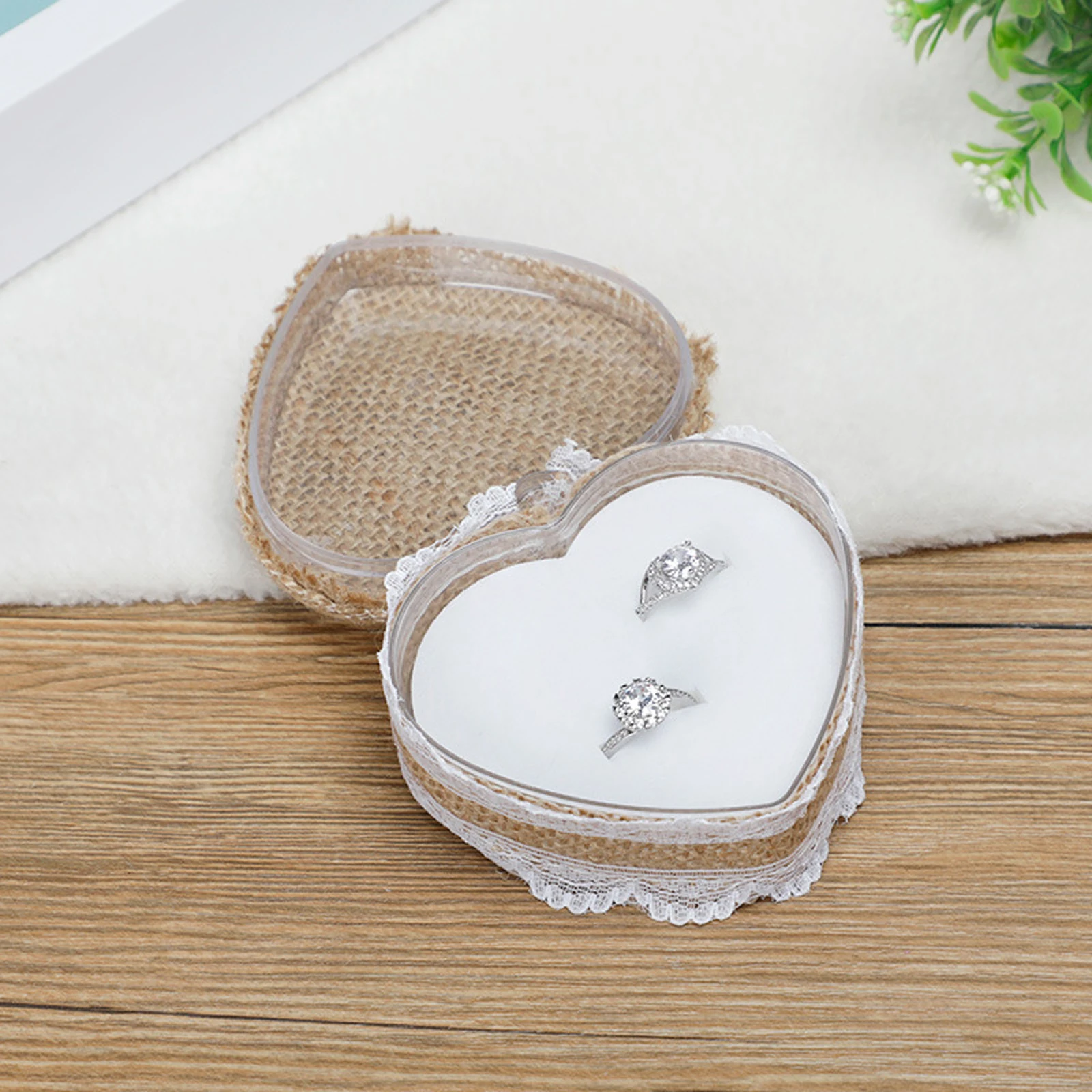 Heart Shaped Presentation Box For Wedding Decoration Linen Heart-shape Forest Valentine's Day Jewelry Case