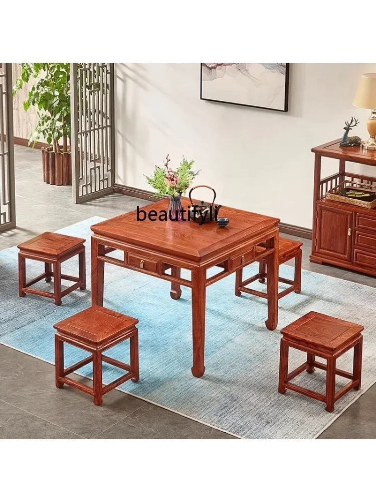 Rosewood Square Table New Chinese Style Pterocarpus Erinaceus Poir. Solid Wood Household Rosewood Dining Table Tea Table