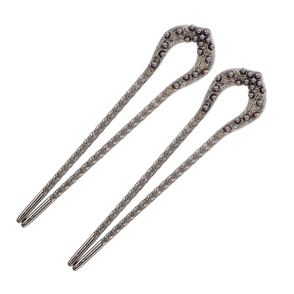 

2Pcs Vintage Hair Stick for Women U Shaped Alloy Chinese Style Hairpin Simulation Pearl Bun Accessories Wedding Hair Styling
