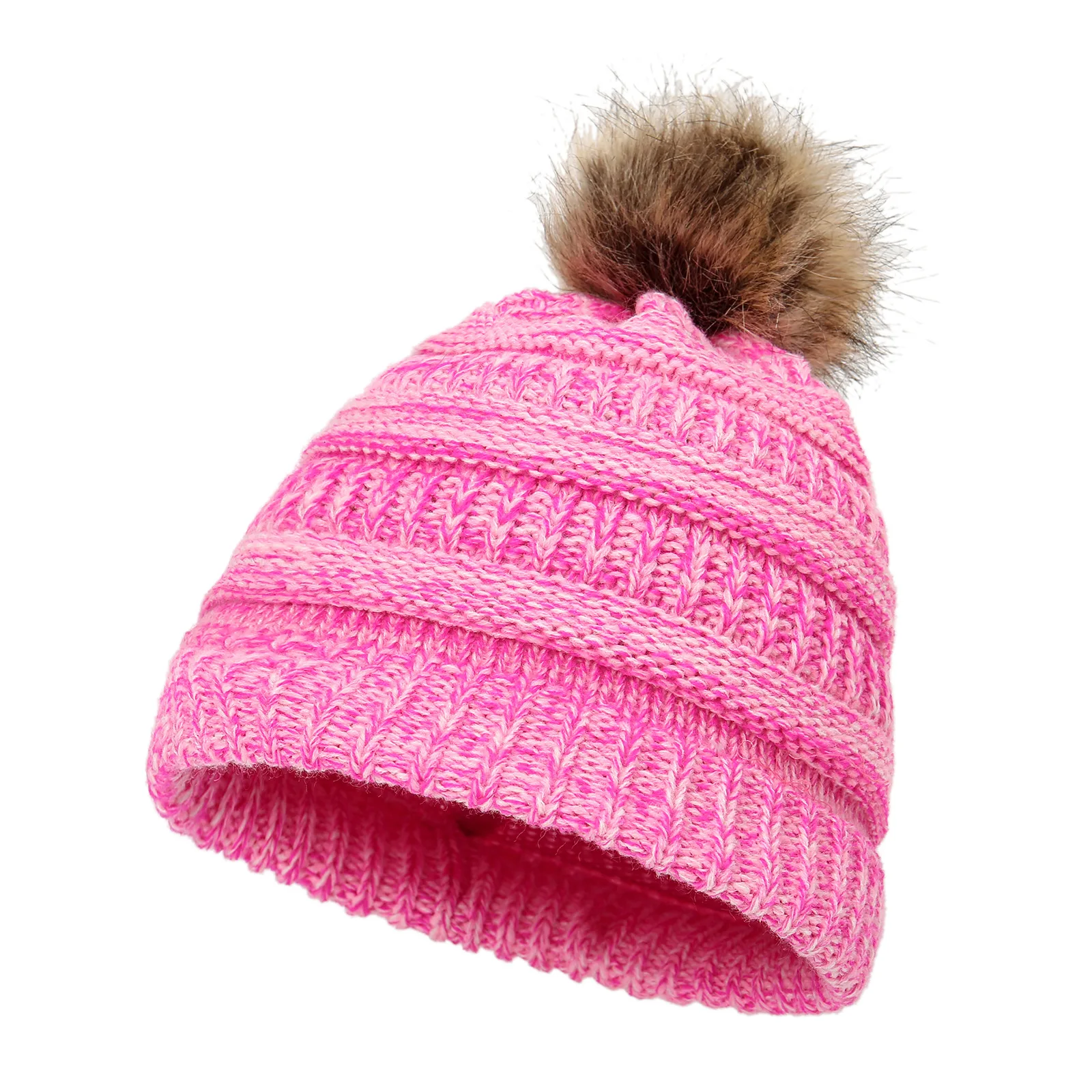 Winter Multicolor Christmas Beanies Hats Women Thread Plain Screw Hairball Knitted Caps Female Europe Winter Warm Wool Skullies