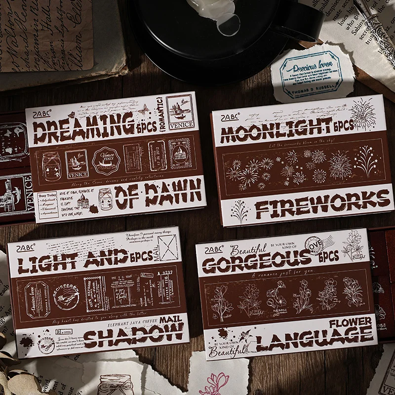 

Journal GO 6pcs/set Seal of Elegance Stamp Set Collage Junk Journal Scrapbooking Planner Dairy Wood Rubber Stamps Stationery