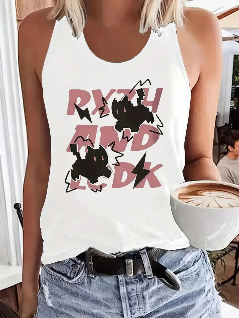 Y2k T-Shirt mit Kawaii-Katzen-Design, bedrucktes Hemd, Weste, grafisches Mode-Tanktop, ärmelloses Damen-Oberteil mit Rundhalsausschnitt, lässiges Oberteil für den Sommer und Frühling