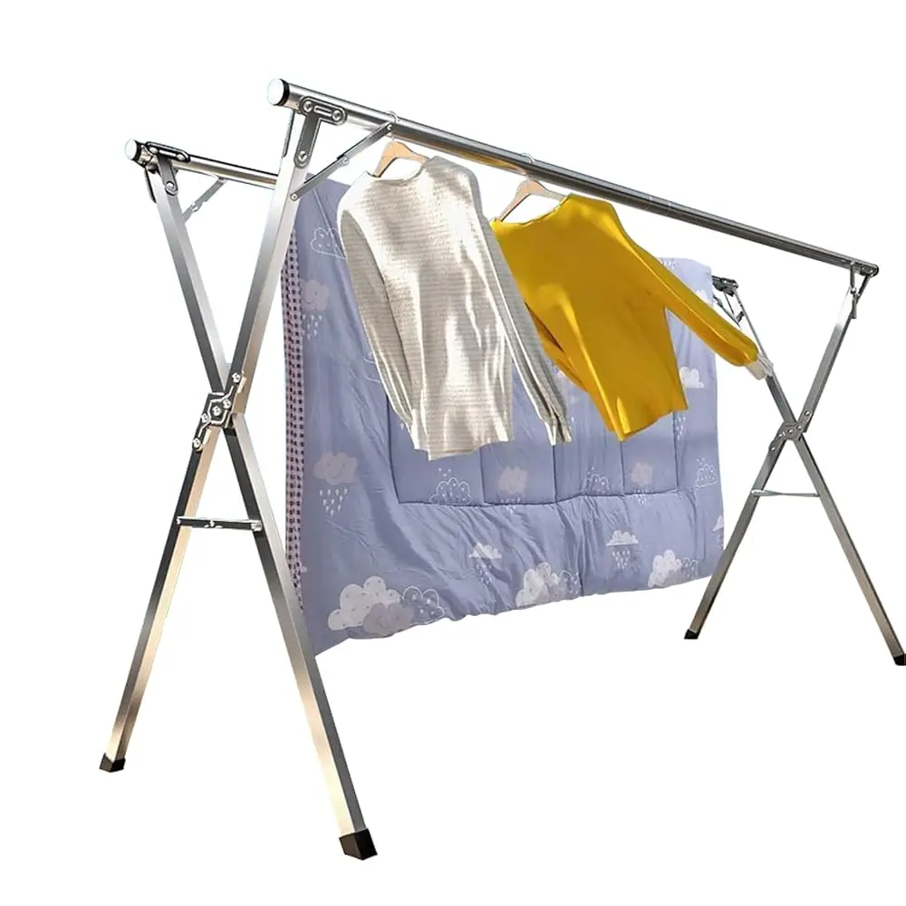 

Free ShippingExtendable Clothes Drying Rack - Foldable Double Rod (135-200cm), 30 Hooks, Thickened Steel, Stable for Balcony/Bed