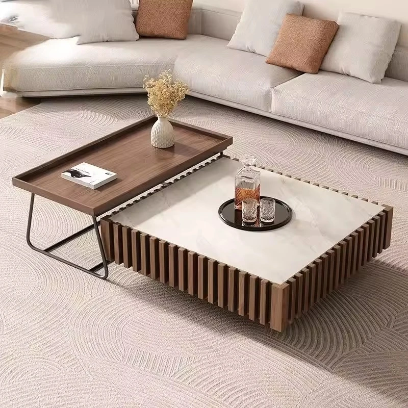 Modern square solid wood coffee table with drawers living room furniture center table