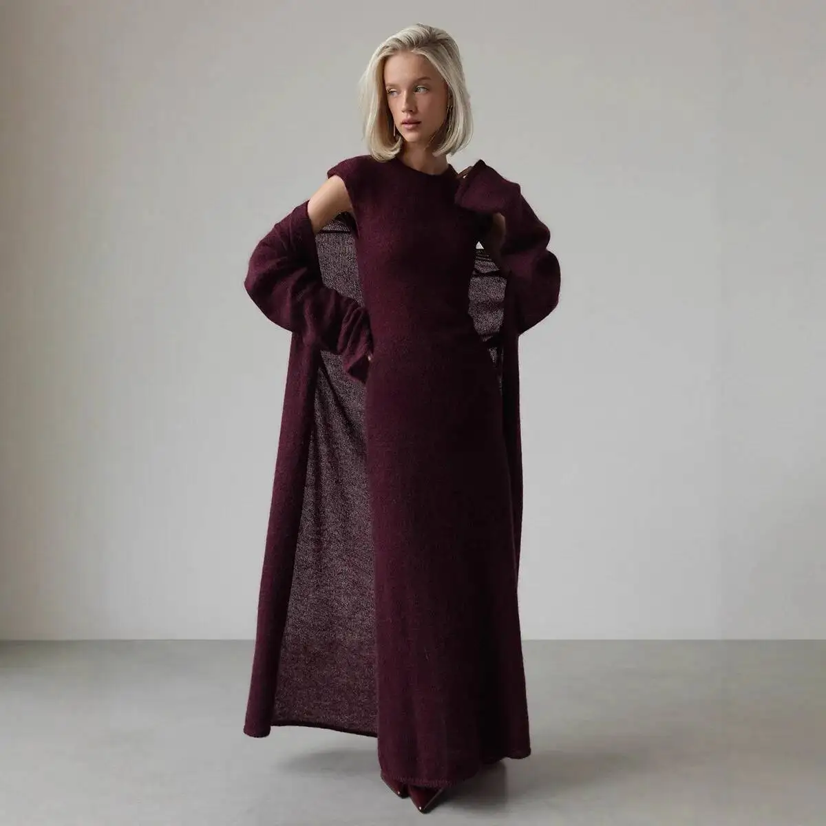 

Вязаный осенний кардиган 2025, платье без рукавов, комплект из двух предметов для женщин, роскошное летнее платье в стиле бохо 2025, халат, женское элегантное платье