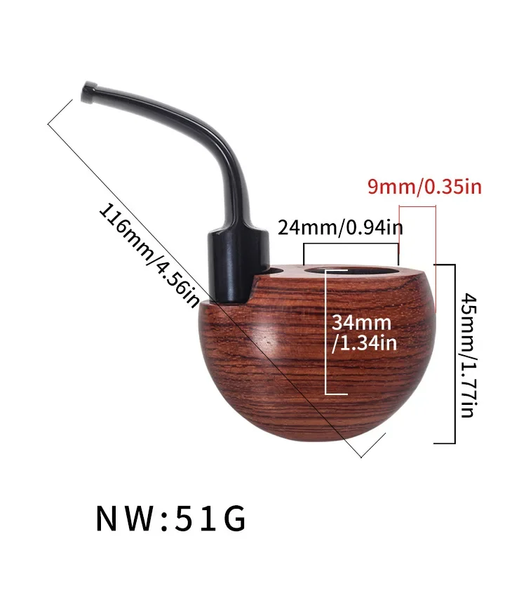 Rosewood Tobacco Pipe Bent Bit Handmade 9mm Filter Pipe Solid Wood Smoking Pipe Gift for Men