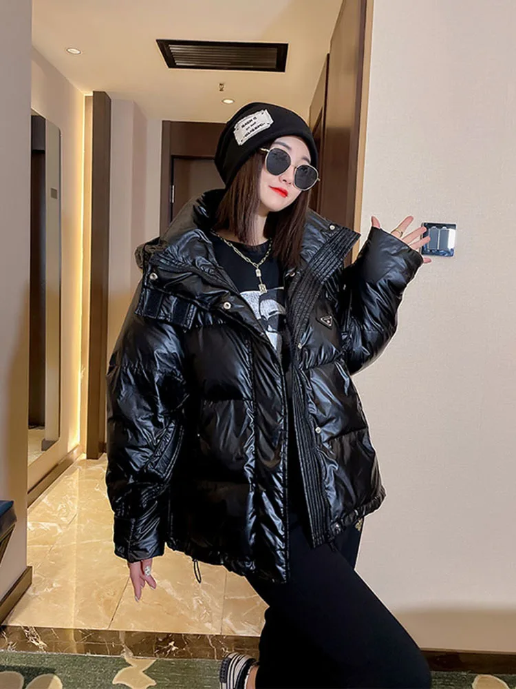 Colorful Winter Short Hooded Puffer Coat Glossy 90% White Duck Down Coat Stand-up Collar Warm Down Parkas Casual Puffer Jacket