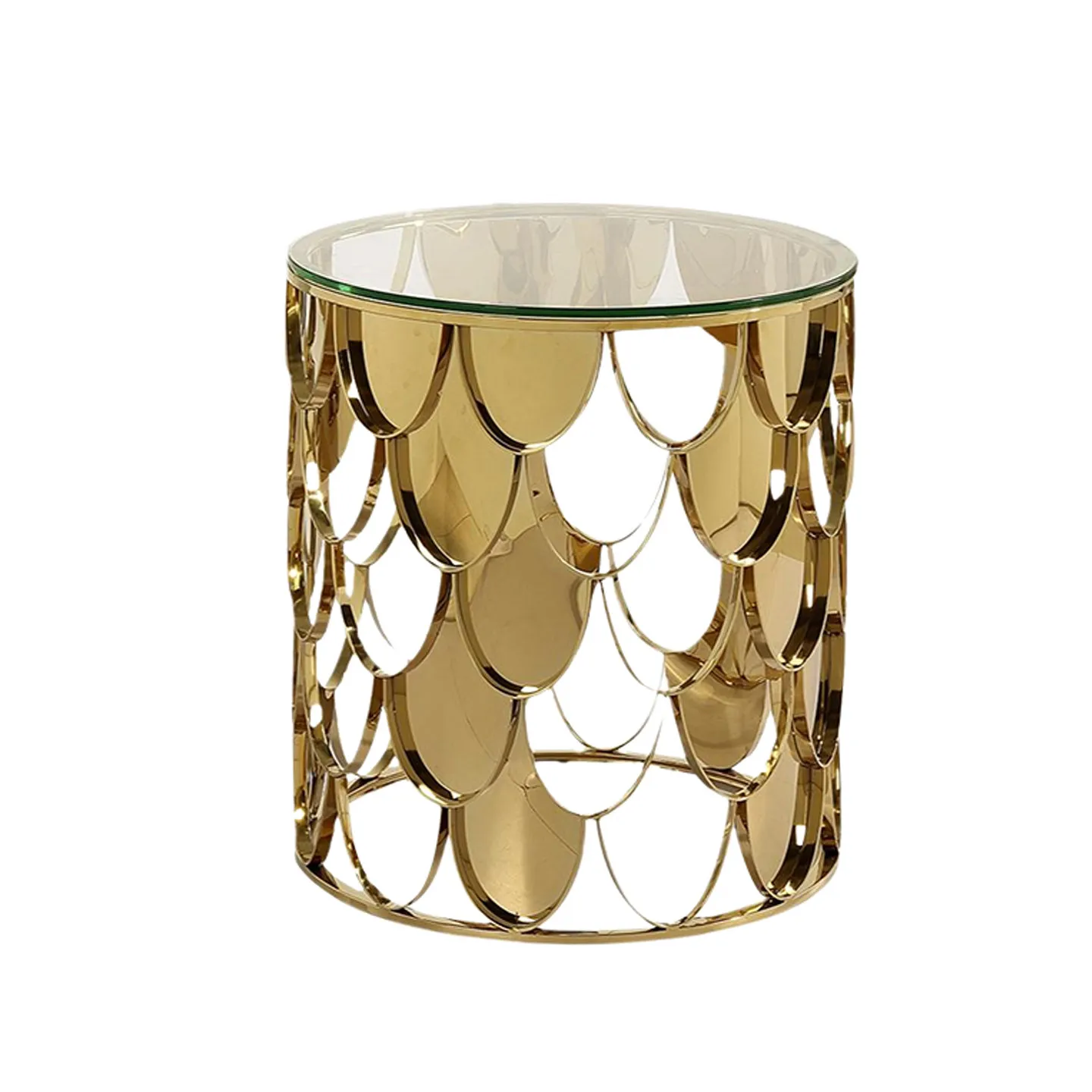 #Stainless Steel Fish Scale Tea Table, Modern and Simple Living Room, Tempered Glass Tea Table for Home Use