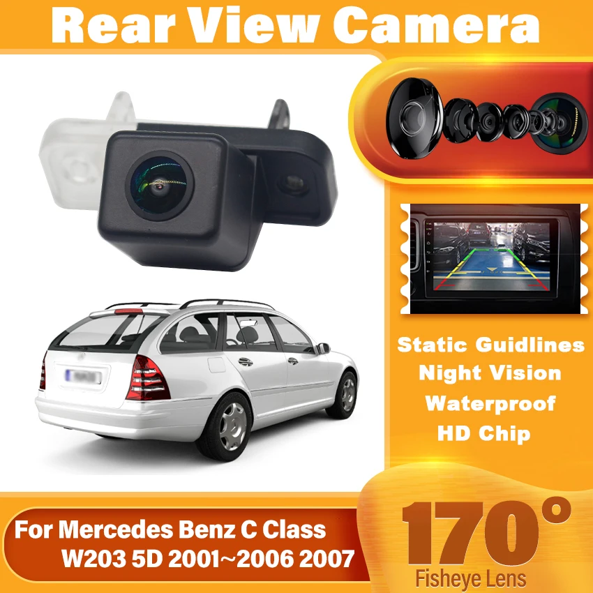 170 °   Cámara de visión trasera de coche para Mercedes Benz Clase C W203 5D 2001 ~ 2007 Full HD CCD visión nocturna cámara de estacionamiento inverso impermeable