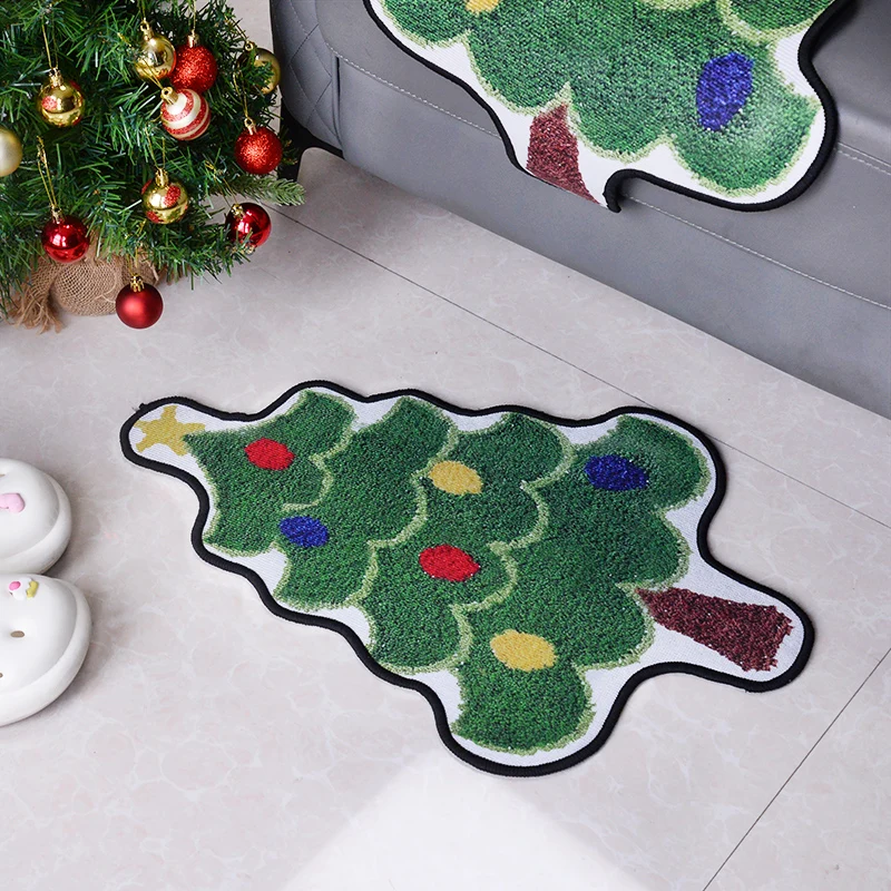 

Christmas Tree Shape Carpet Anti-Slip Backing Entrance Door Bedroom Bath Toilet Mat Carpet New Year Festival Kitchen Bedroom Rug