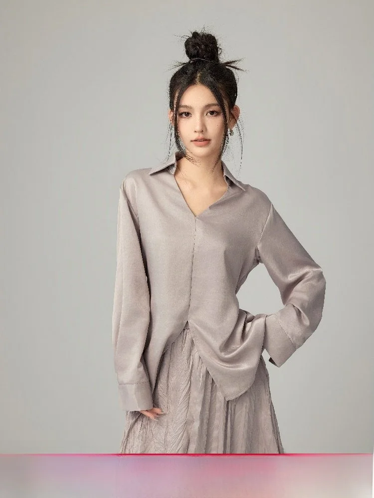 

Chill Zoeys Premium V-ne Faionable irt Spring 2026 New Arrival Women's Busin Casual Polyester Long Sve irt