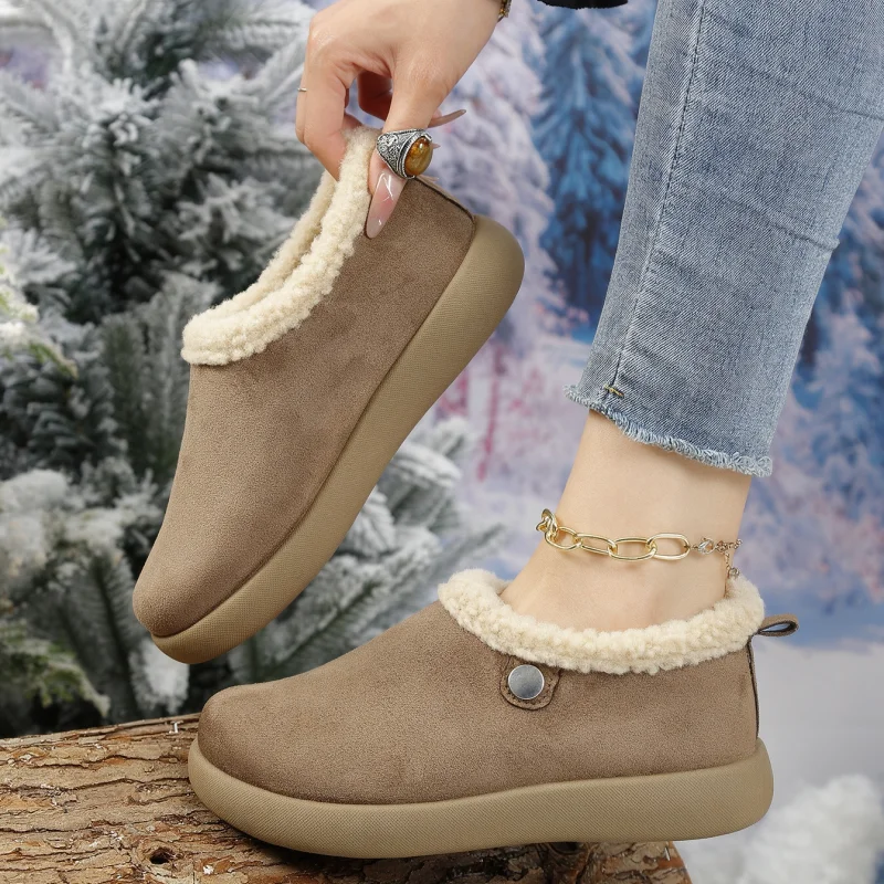 Lady's Winter Snow Flat Boots with Warm Fleece Lining, One-Piece Design, Warm and Casual Short Boots for Women.